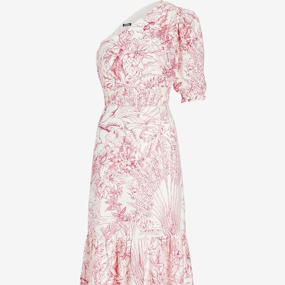 Express puff sleeve printed ruffle hem dress XS